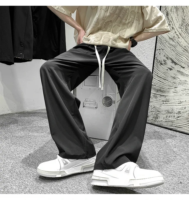 Men's Summer Ice Silk Casual Pants (Plus Size, Drawstring, Loose, High Street Style) Detail