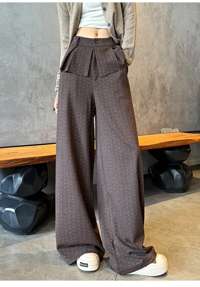 2025 AW Korean Ins Woolen Polka Dot Wide-Leg Pants Detail