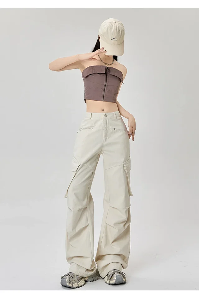 American Retro Pleated Multi-pocket Streetwear Cargo Pants Detail