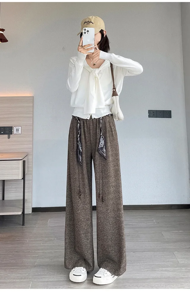 2025 Early Autumn Korean Style High - Waist Wide - Leg Pants Detail