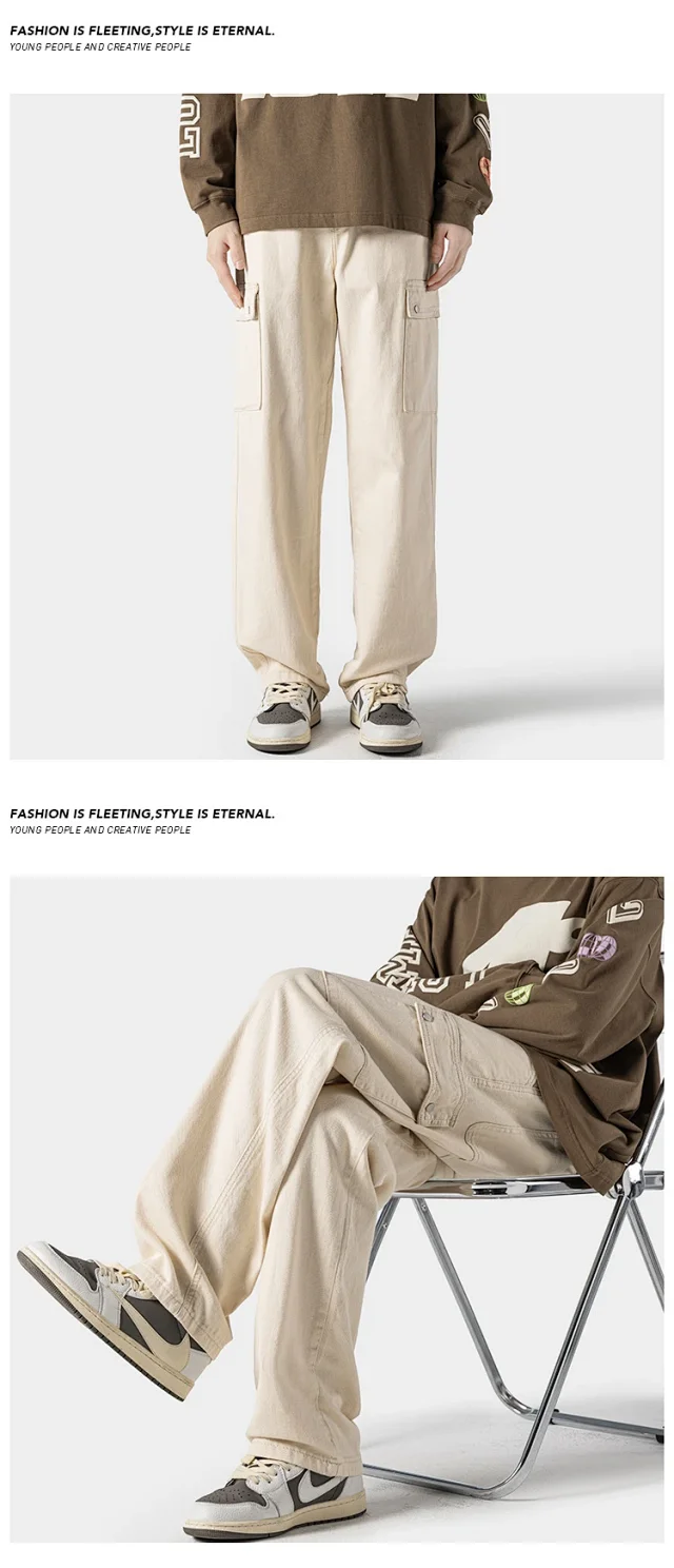 Hip Hop Men's Spring Straight Cargo Pants Detail