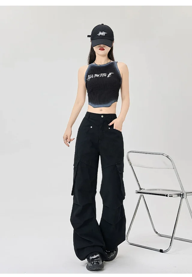 American Retro Pleated Multi-pocket Streetwear Cargo Pants Detail