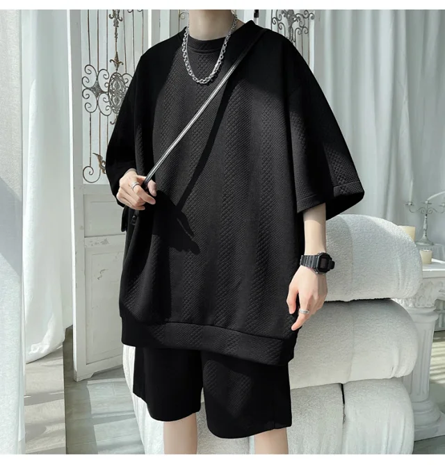 Summer Loose Jacquard Men's Sport Set Detail