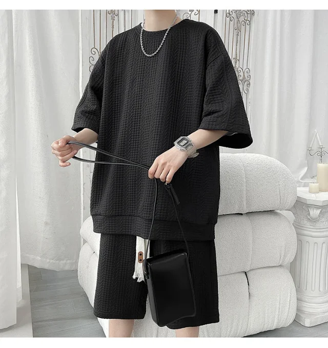 Men's Summer Loose Jacquard 2-Piece Set Detail