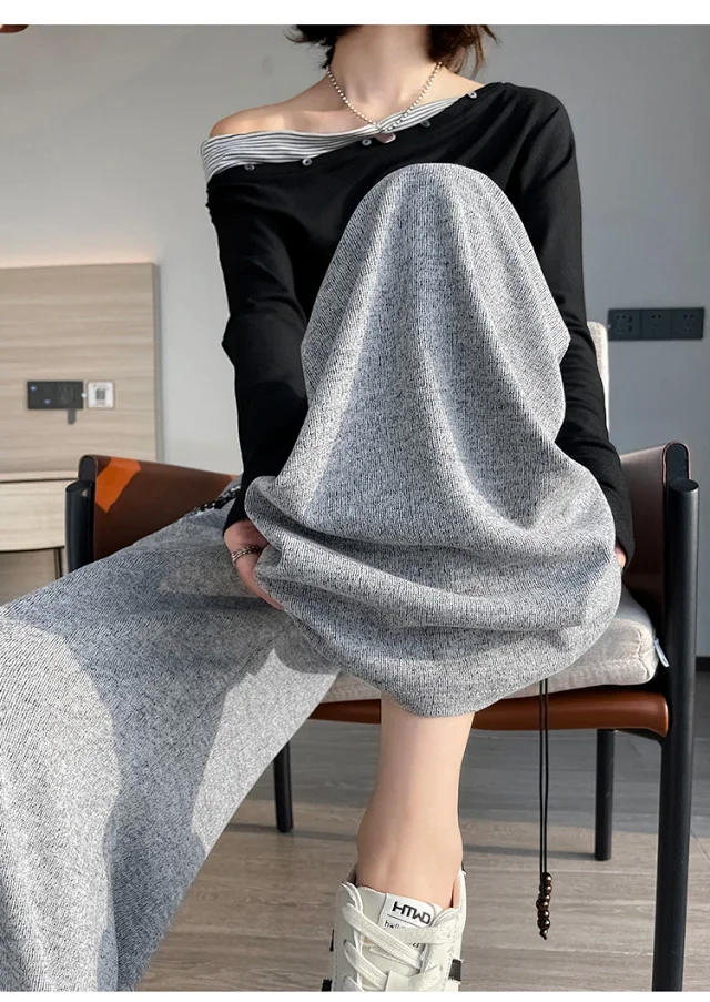 2025 Early Autumn Korean Style High - Waist Wide - Leg Pants Detail