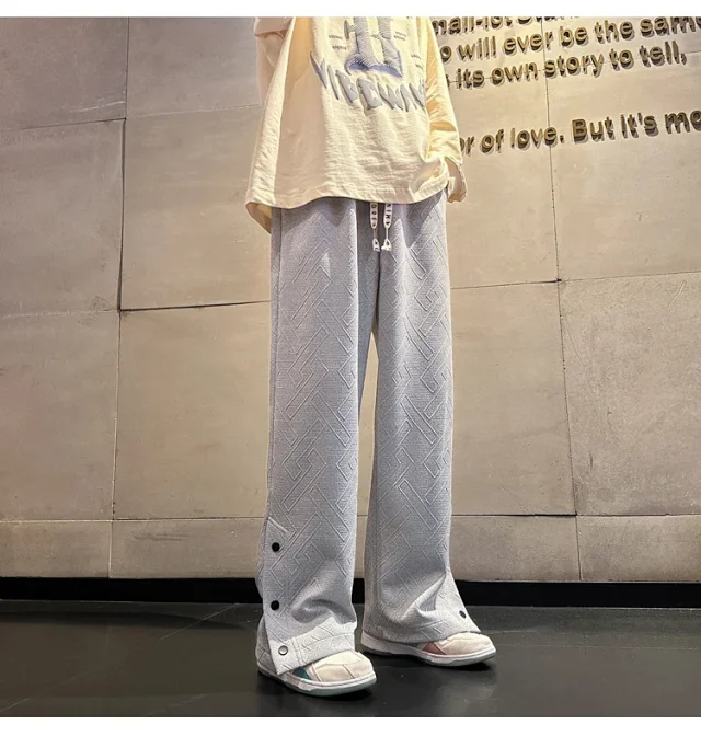 Oversize White Men's Spring Retro Button Sport Pants Detail