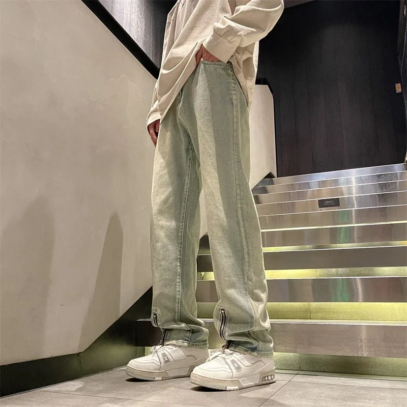 Spring Men's Hiphop Cargo Jeans with Side Zipper