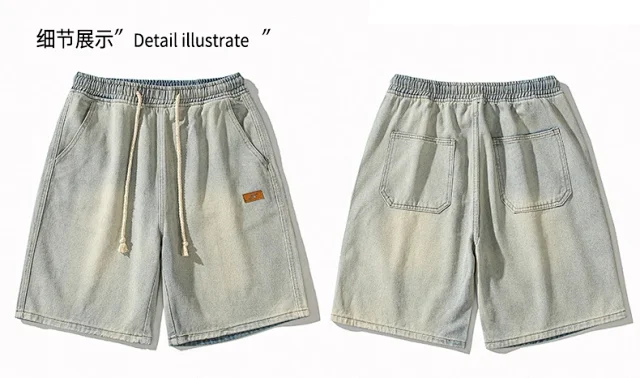Men's Summer Breathable Cotton Denim Shorts Detail