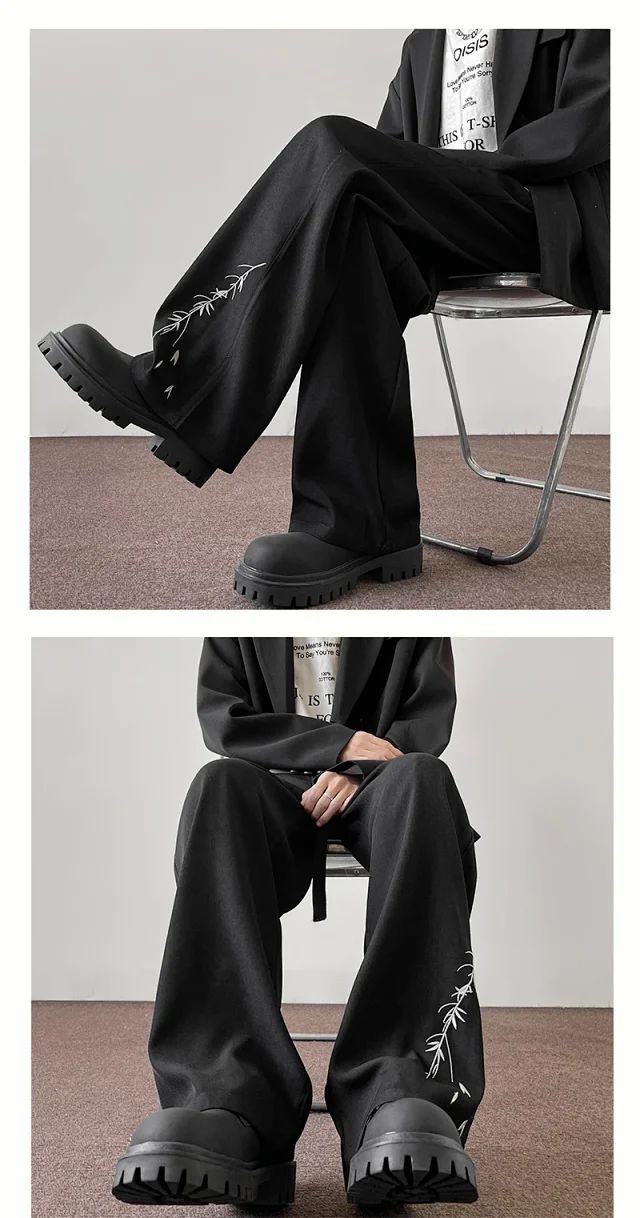 White Loose Wide-Leg Trousers for Men Detail