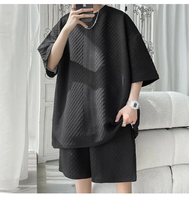 Men's Loose Jacquard T-shirt & Shorts Set Detail
