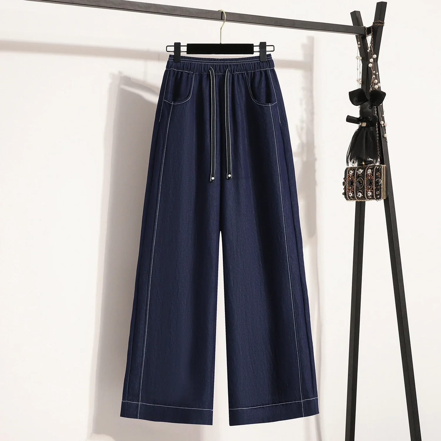 2025 Spring/Fall Lyocell Denim-Look Wide-Leg Pants for Women