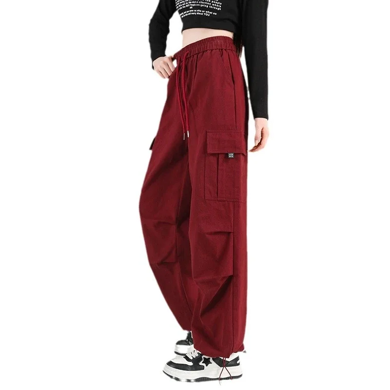 Ankela Red 2025 Fall Drawstring Cargo Pants