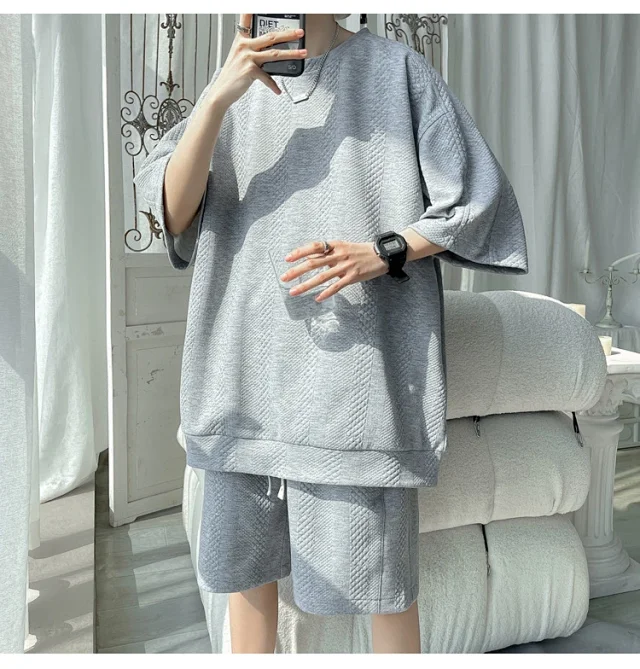 Summer Loose Jacquard Men's Sport Set Detail