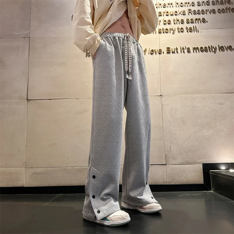Oversize White Men's Spring Retro Button Sport Pants