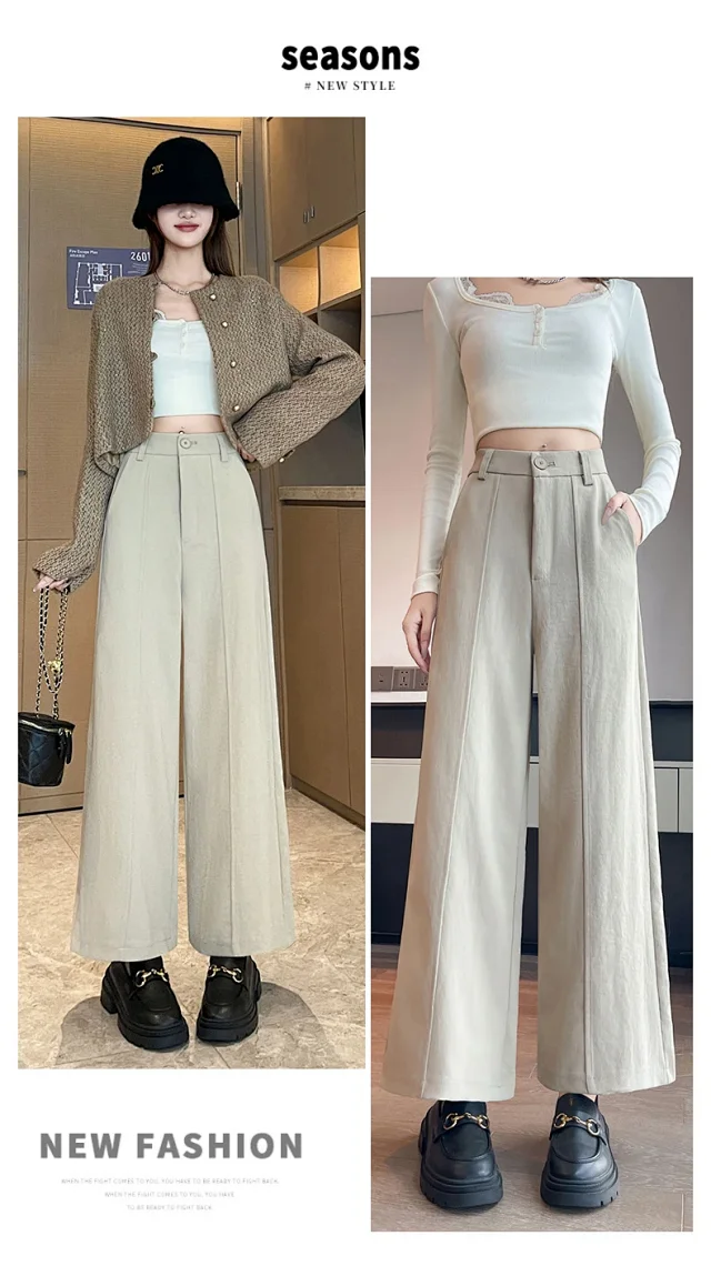 Women's 2025 Fall Washable Cotton Suit Wide - Leg Pants Detail