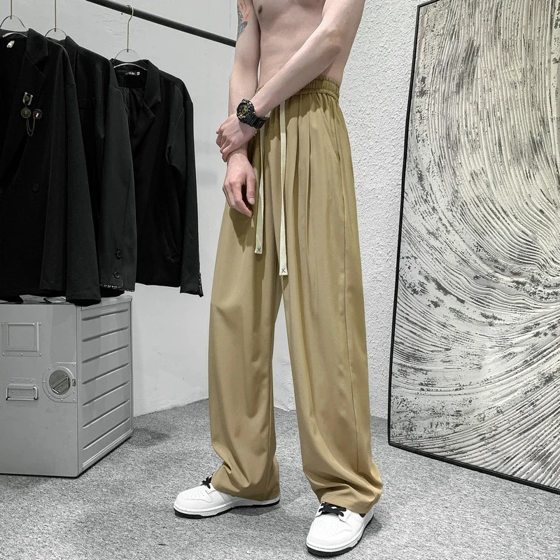 Men's Summer Ice Silk Casual Pants (Plus Size, Drawstring, Loose, High Street Style)
