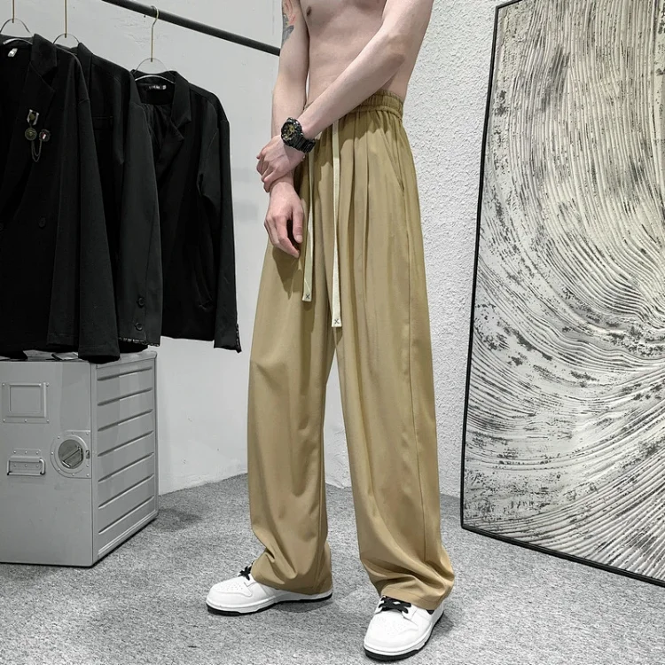 Men's Summer Ice Silk Casual Pants (Plus Size, Drawstring, Loose, High Street Style)