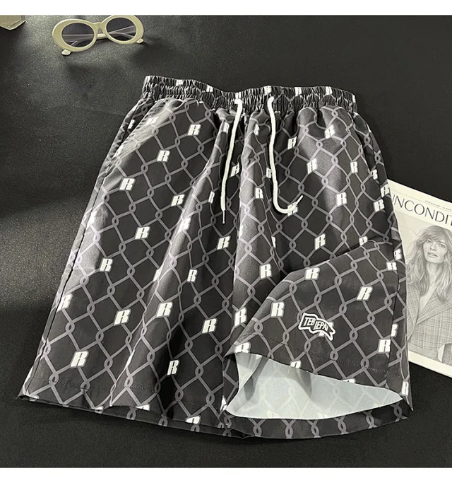 Men's Summer Plaid Patchwork Beach Shorts Detail
