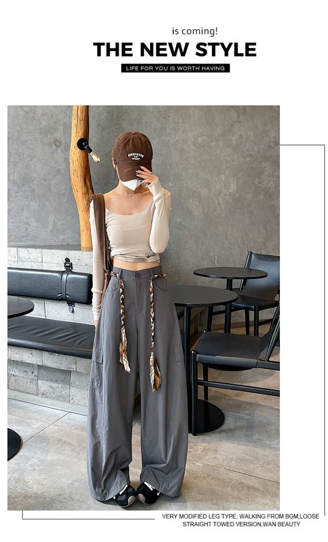 2025 Women's High-Waist Baggy Wide-Leg Cargo Pants Detail