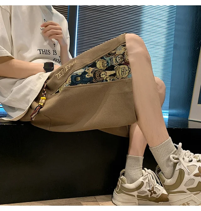 Men's 2025 Summer Embroidered Shorts with Cartoon Bear Detail