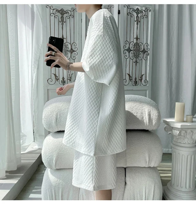 Men's Loose Jacquard T-shirt & Shorts Set Detail
