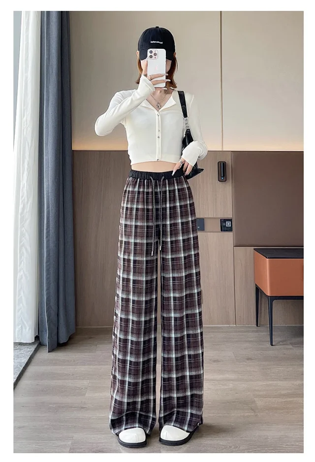 Women's Vintage Plaid Loose High-Waist Pants Detail