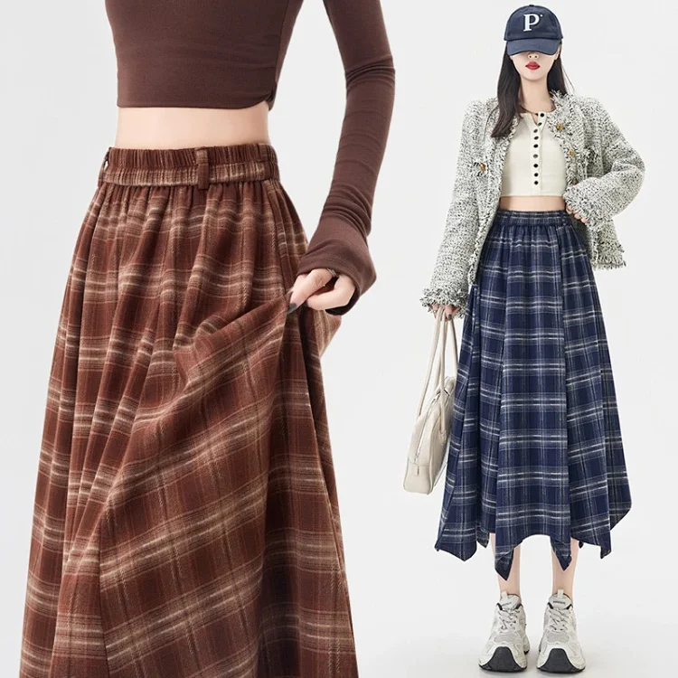 Plaid A-line Skirt for Women Autumn New