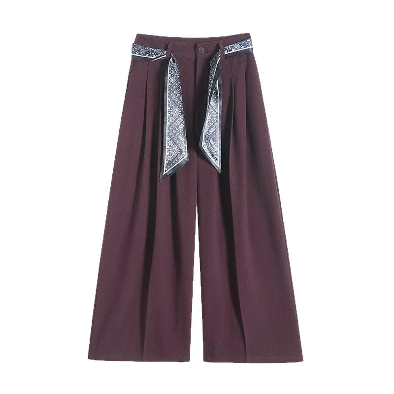 2025 New Women's Silk Belt Drapey Wide - Leg Pants