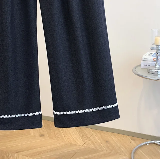 Lace - Trimmed Tencel Denim Wide - Leg Pants Detail