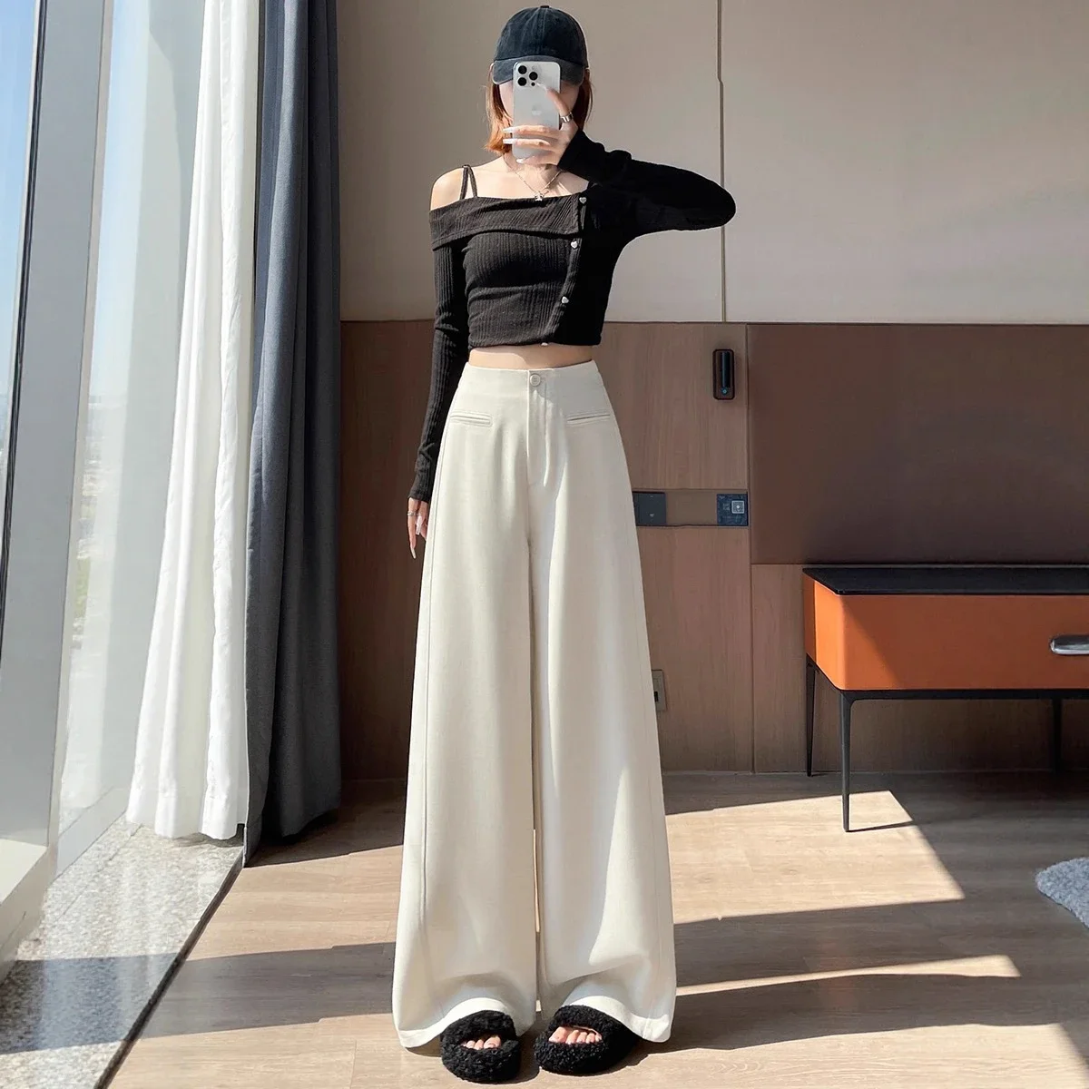 Women's Grey Wide - leg Suit Pants 2025