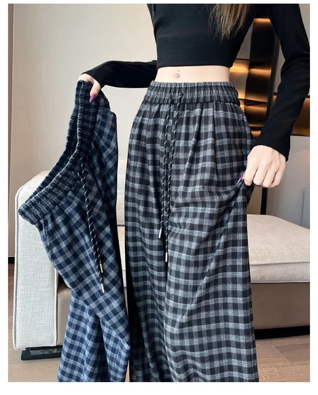 Early Autumn Vintage Plaid Wide-leg Pants Detail