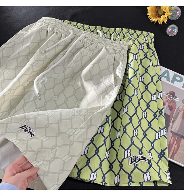 Men's Summer Plaid Patchwork Beach Shorts Detail