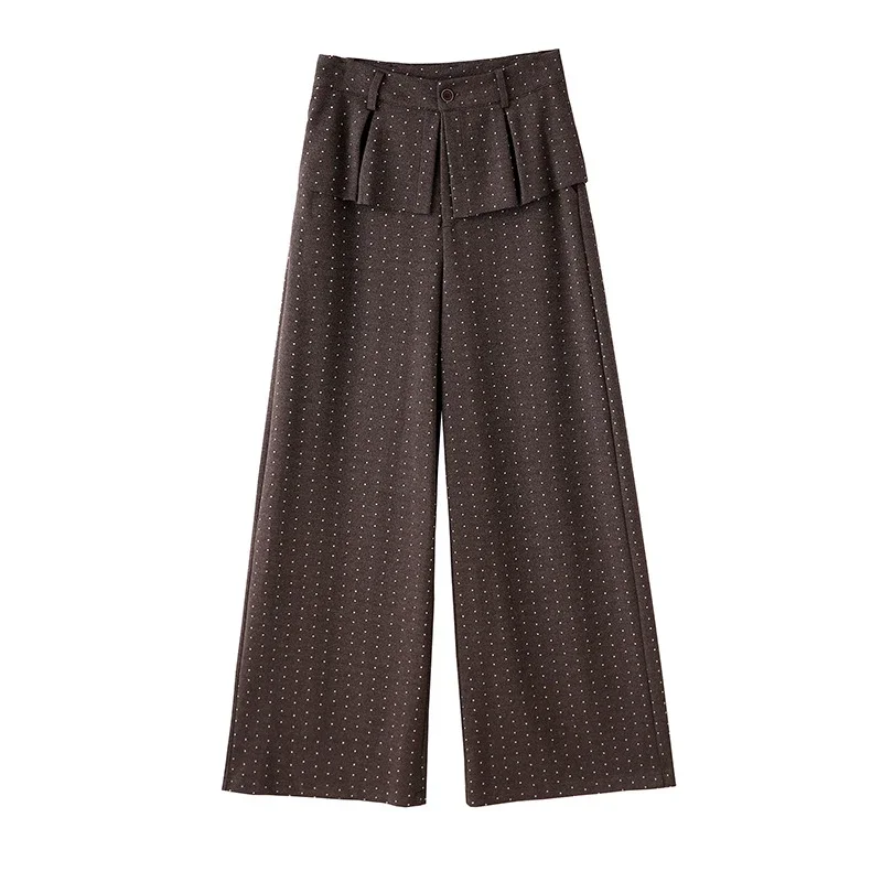 2025 AW Korean Ins Woolen Polka Dot Wide-Leg Pants