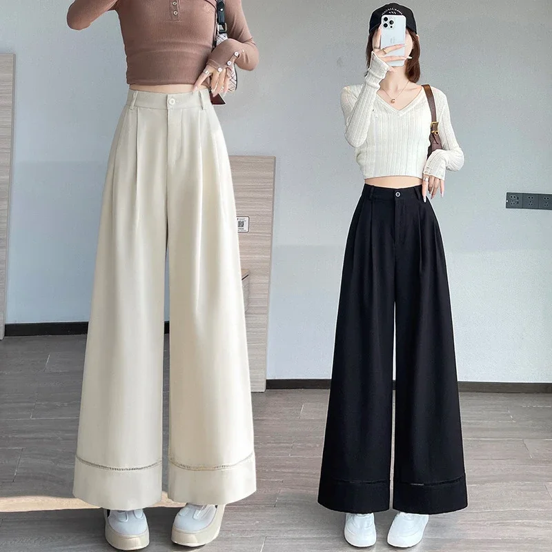 2025 Fall Women's Washable Cotton Hollow Wide - leg Pants