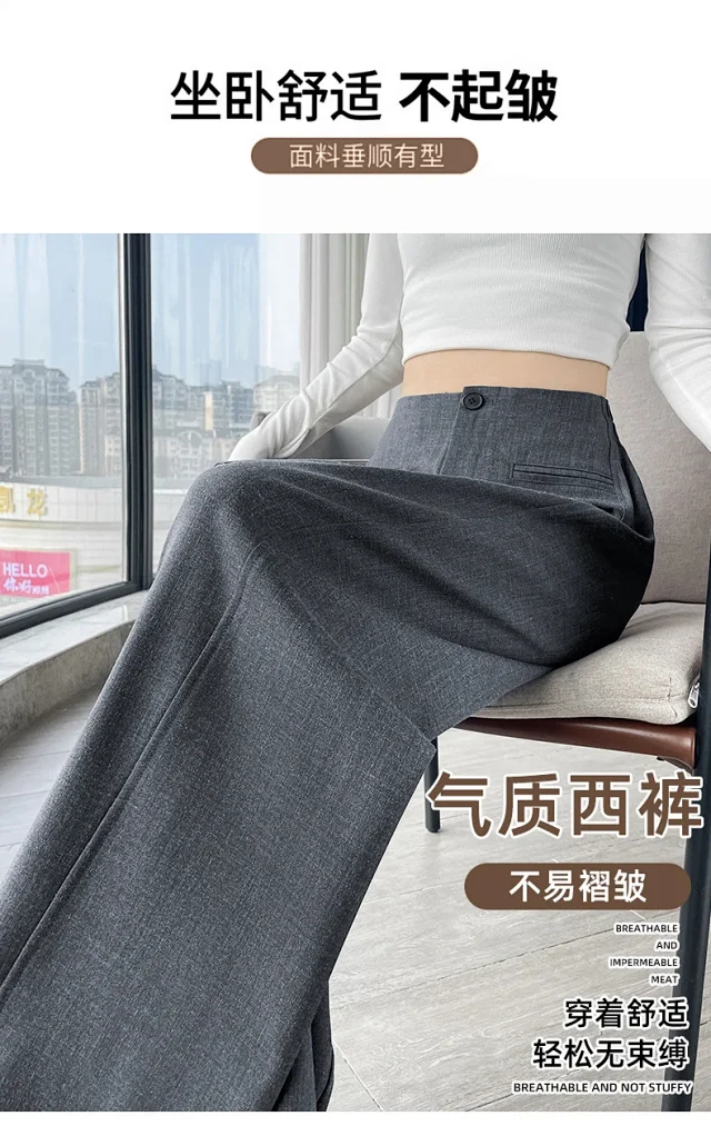 Women's Grey Wide - leg Suit Pants 2025 Detail