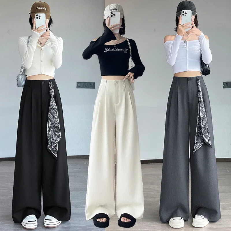 2025 Women's Wide-Leg High-Waist Suit Pants with Scarf Belt