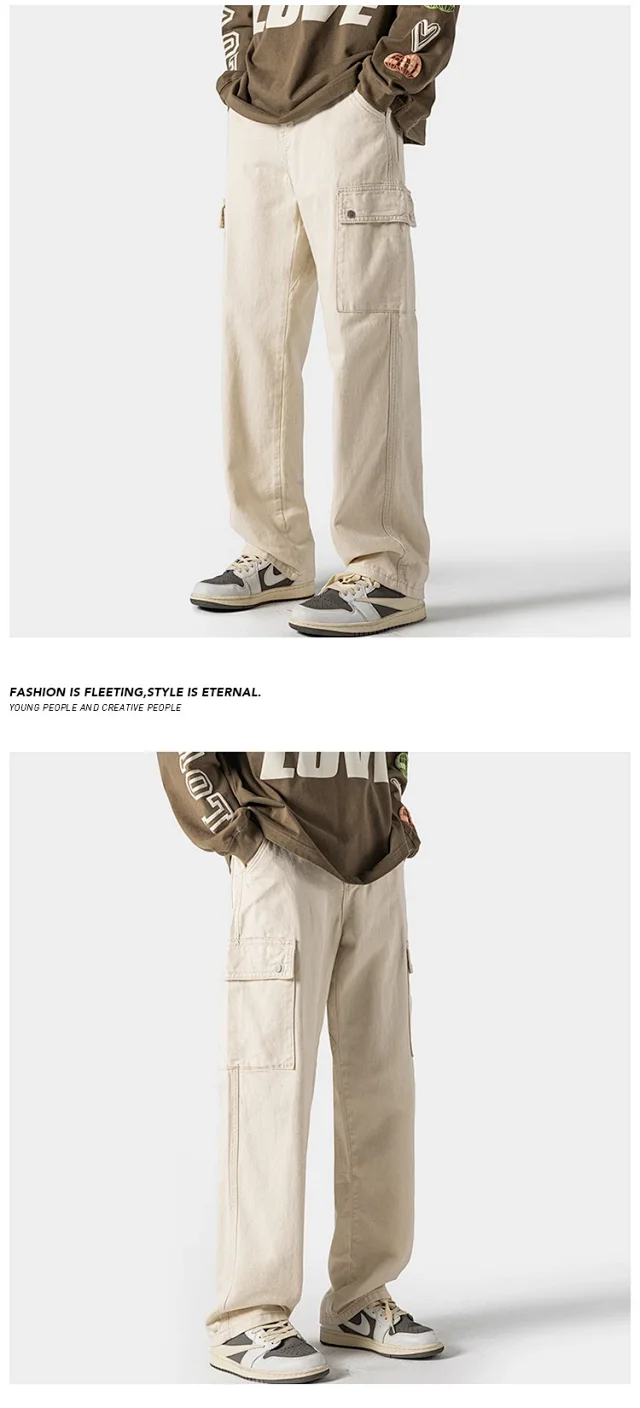 Hip Hop Men's Spring Straight Cargo Pants Detail