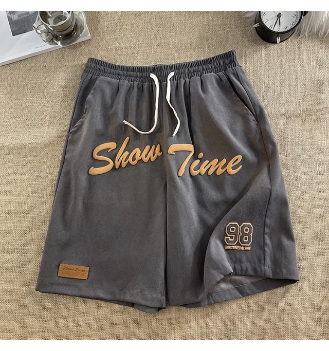 Men's Summer Foam-Printed Leather Tag Shorts Detail