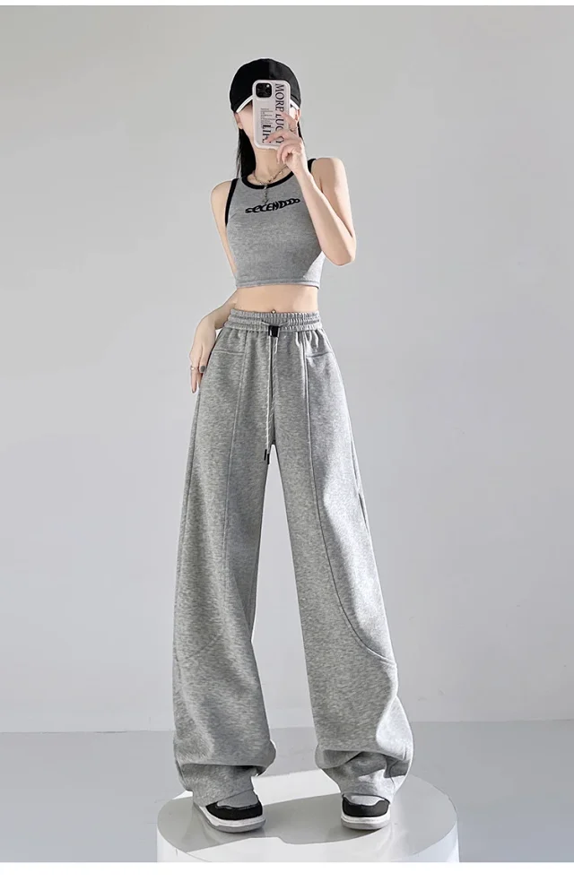 2025 Fall New White Banana Wide - Leg Pants Detail