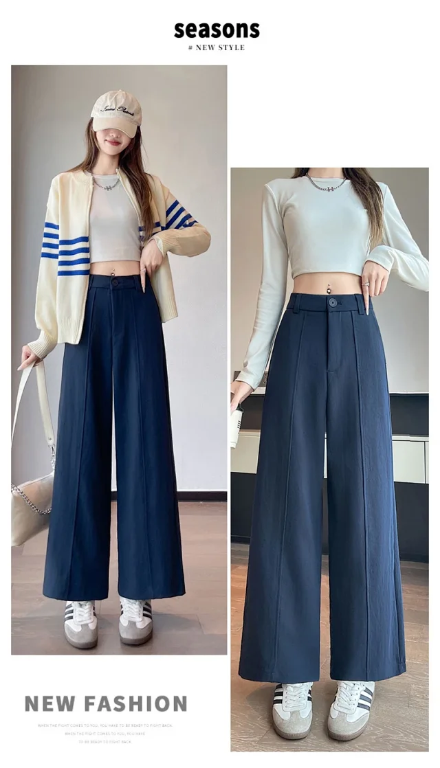 Women's 2025 Fall Washable Cotton Suit Wide - Leg Pants Detail
