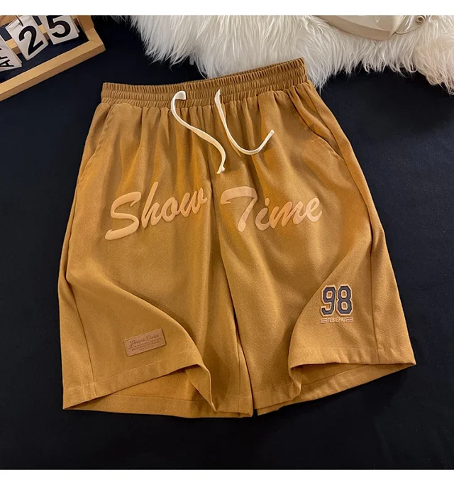 Men's Summer Foam-Printed Leather Tag Shorts Detail