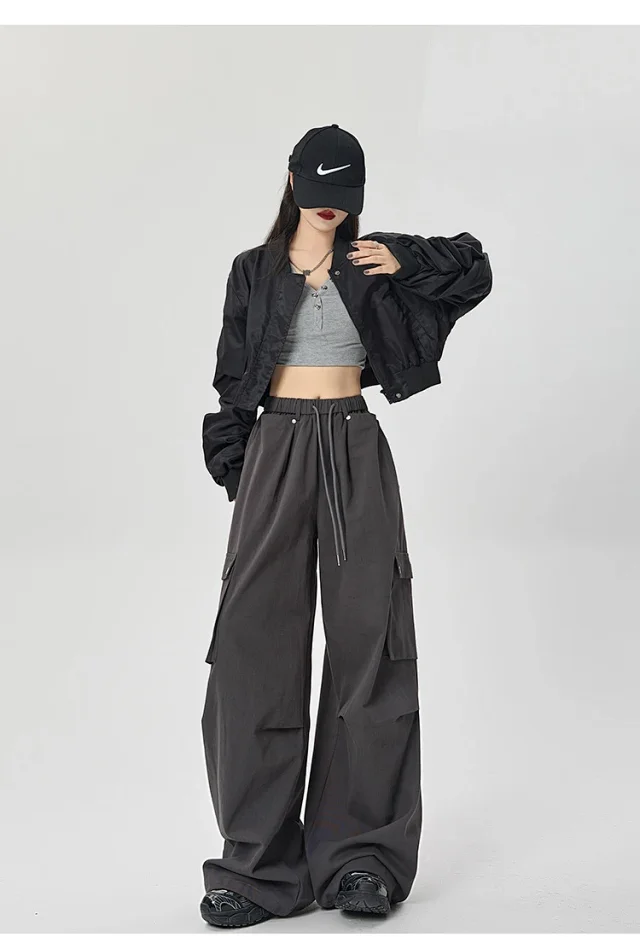2025 Fall Women's American Streetwear Straight Cargo Pants Detail