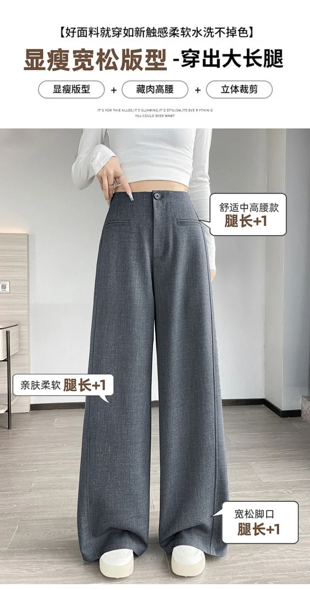 Women's Grey Wide - leg Suit Pants 2025 Detail