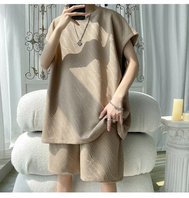 Men's Summer Loose Jacquard Sleeveless Set Detail