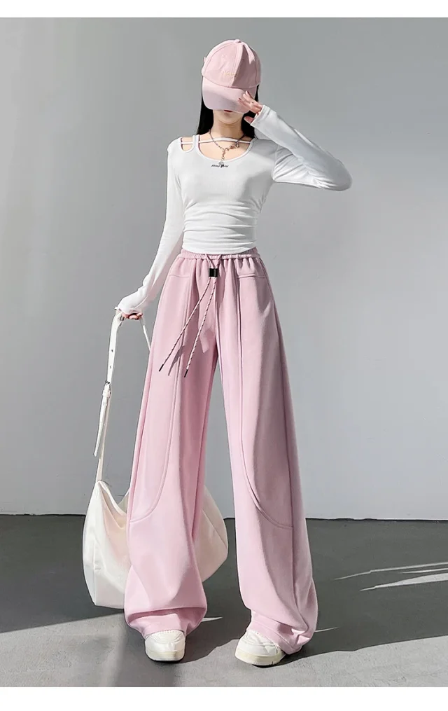 2025 Fall New White Banana Wide - Leg Pants Detail