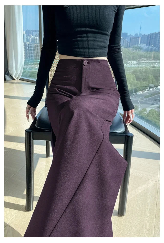 Women's 2025 Autumn Gray Wide - leg Pants Detail