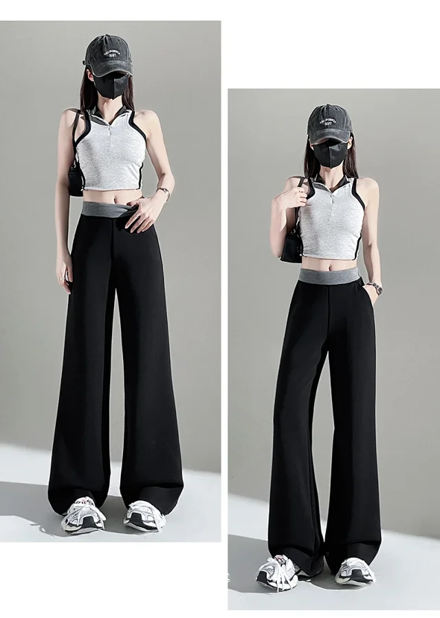 2025 Fall Cuprammonium Modal Air Layer Black Wide - leg Pants Detail