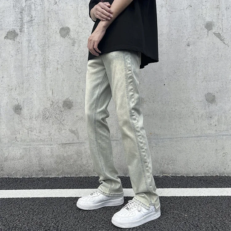 Men's Loose Straight Jeans with Yellow Mud Dyeing