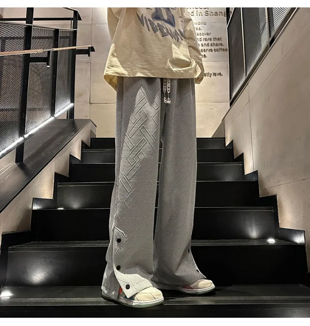 Oversize White Men's Spring Retro Button Sport Pants Detail