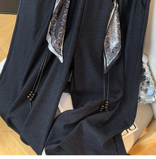 2025 Fall New Loose Scarf Belt Wide-leg Pants Detail